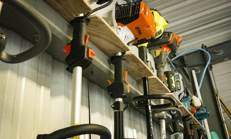 how to hang weed eater in shed