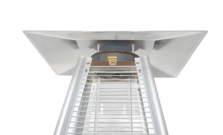 a stainless steel patio heater is a square pyramid
